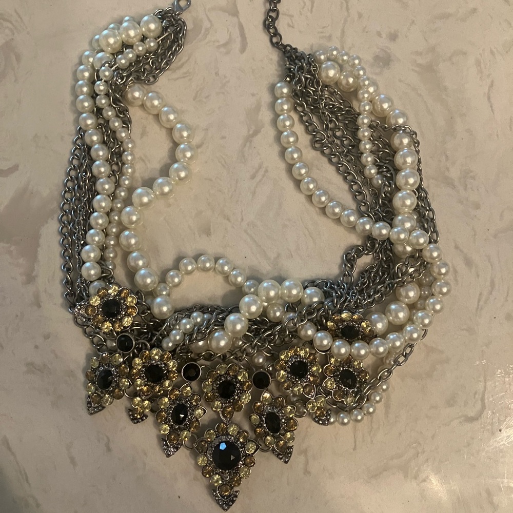 Pearl and Crystal Statement Necklace